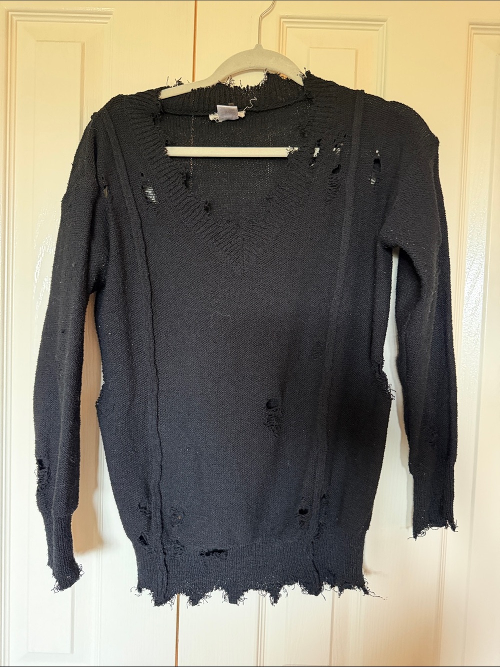 entro Black Distressed V-Neck Sweater
